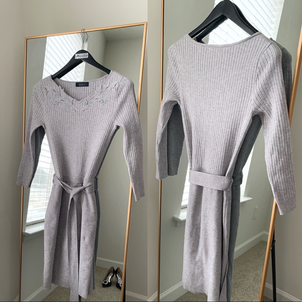 🍉JUSGLITTY Japan Floral Grey Sweater Knit Dress Embellished Bead SNIDEL